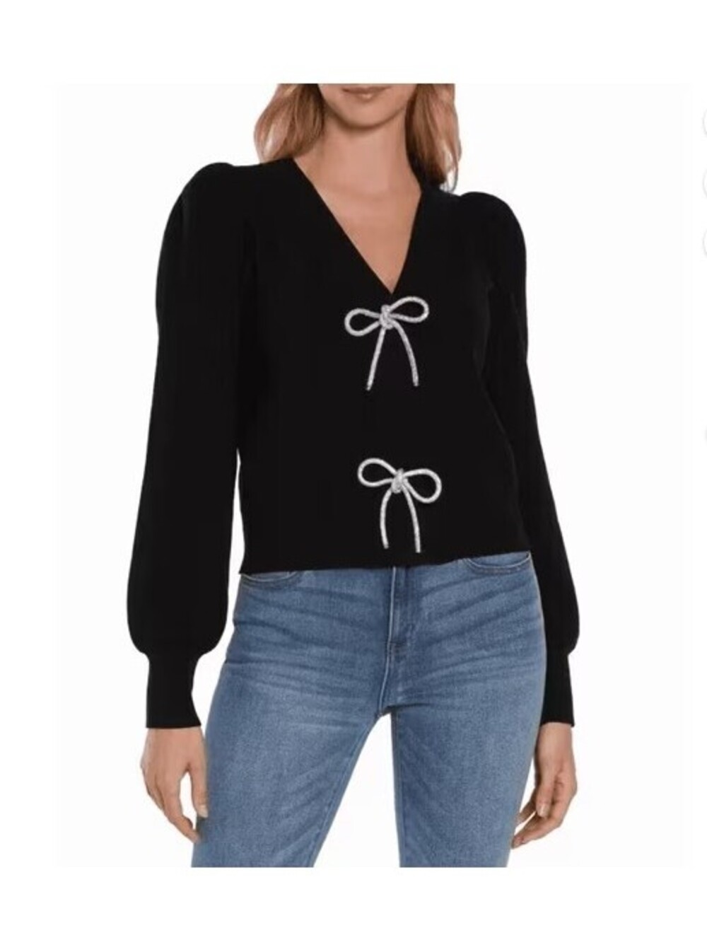 NWT Express black embellished sparkly bow cardigan casual dressy size XS/S